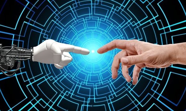 Menschliche und Roboter Hand